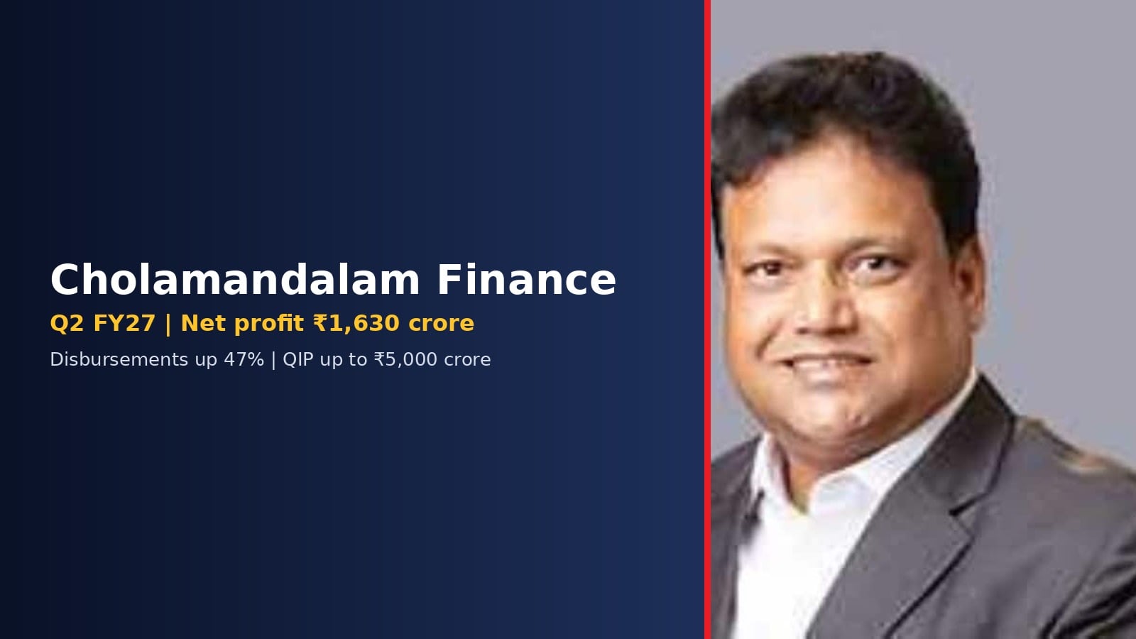 Ravindra Kumar Kundu, MD and CEO of Cholamandalam Investment and Finance, with Q2 FY27 results highlights