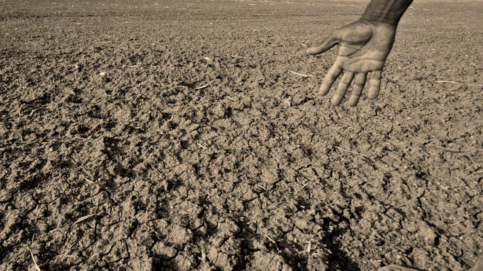 Cracked, dry farmland in a drought-affected area of Karnataka